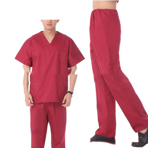 Men's Stretch V-Neck Scrub Set  Multi-Pocket Uniform Pants ,Comfort & Flexibility