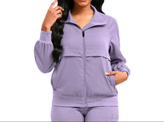 Lavender Stylish Women's Dental Uniform Jacket  Long Sleeve Medical Scrub Coat