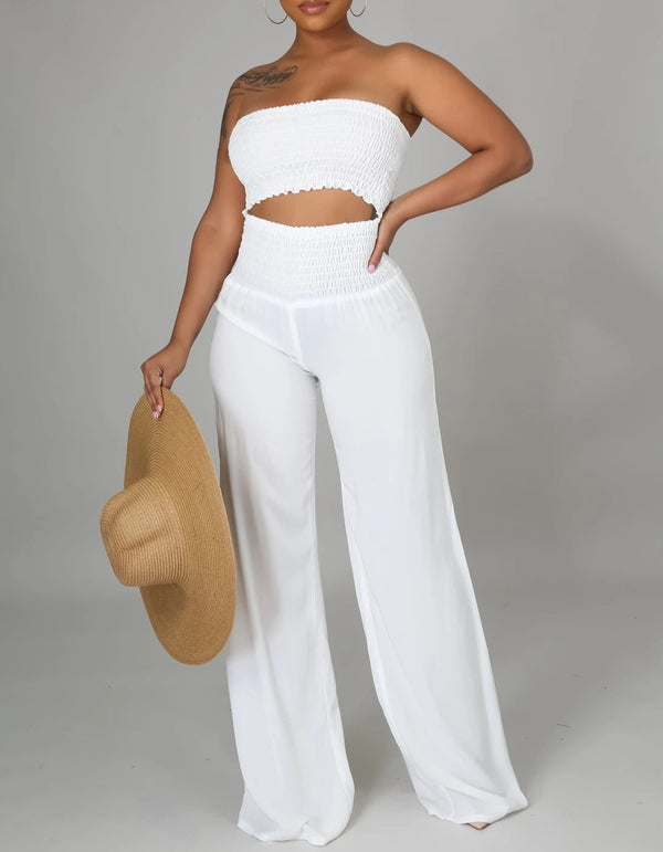 Spring into Style: Women's Tube Top Pant Set - Effortless Chic for the Season