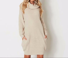 Plus Size Women's Oversized Cowl Neck Sweater Dress – Cozy Knit Pullover