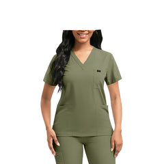 Green Katarina & Essential Women's Multi-Pocket Scrub Set - V-Neck Top & Trousers