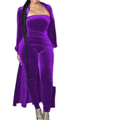 Purple Velvet Allure Two-Piece Sexy Women’s Jumpsuit Set