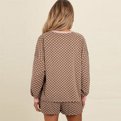 Cozy Women’s Two-Piece Loungewear Houndstooth Print Short Set