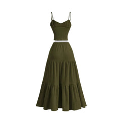 Casual Ruched Ribbed Two-Piece Midi Dress Solid Color Bodycon Set