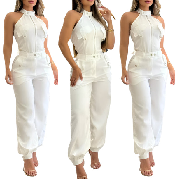 Women's 2-Piece Halter Neck Set – High Waist Pants & Top Summer Outfit