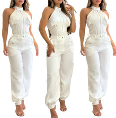 Women's 2-Piece Halter Neck Set – High Waist Pants & Top Summer Outfit