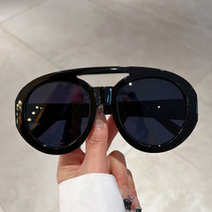 Black Thick Frame Retro Round Sunglasses Vintage Summer Shades for Women