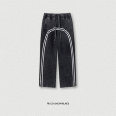 Asymmetric Reflective Street Trousers for Men Stylish, Comfortable Daily Wear with Drawstring Rope Design