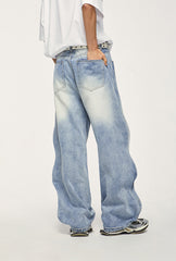 Men's Urban White Wave Wide Leg Denim Jeans