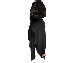 Women's Long-Sleeved Lace Bodysuit & Lace-Up Half-Length Cloak Skirt Set