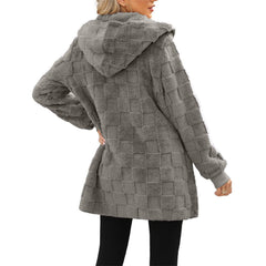Women’s Plus Size Plaid Hooded Cardigan Cozy Fall Sweater with Pockets