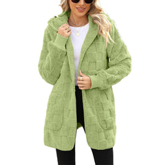 Women’s Plus Size Plaid Hooded Cardigan Cozy Fall Sweater with Pockets