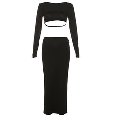 Elevate Your Style, Low Waist V Shape Maxi Skirt Set for Effortless Elegance