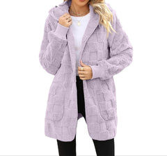 Women’s Plus Size Plaid Hooded Cardigan Cozy Fall Sweater with Pockets