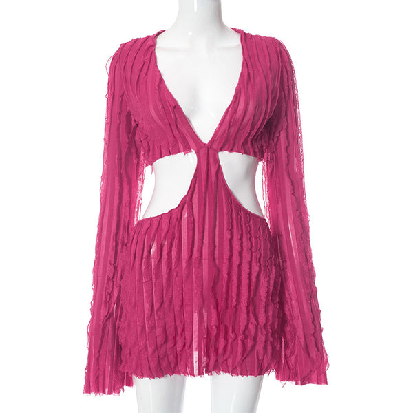 Mesmerizing Waves: Women's Bodycon Dress in Ocean Breeze Wavey Fabric Mesh