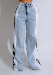 Fashion Casual High Waist Three Stripe Denim Wide Leg Pants