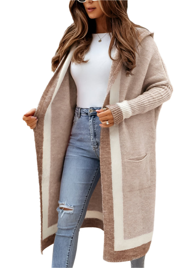 Khaki Women's Fashion Versatile Hooded Sweater Jacket