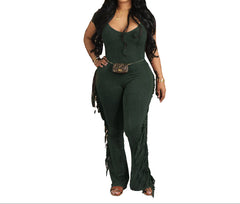 Women’s Fringe Jumpsuit  Slim Fit Mid Waist Elegant One-Piece Outfit