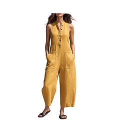 Yellow Women's Wide Leg Cropped Pants Loose Waist Sleeveless Jumpsuit