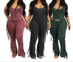Women’s Fringe Jumpsuit  Slim Fit Mid Waist Elegant One-Piece Outfit
