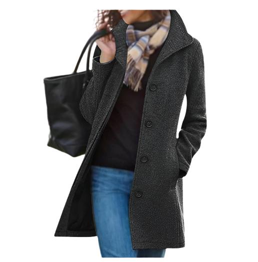 Black  Women's Medium Length Wool Peacoat Classic Winter Coat with Double Breasted Design