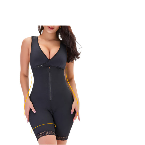 Black Plus Size Zipper Faja Shapewear – Tummy Control & Post-Surgery Support