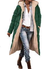 Green Women's Oversized Hooded Statement Coat with Long Sleeves