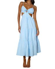 Backless V-Neck Midi Dress for Women Elegant Slit Cocktail Dress