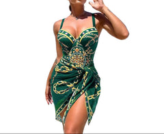 Green Women's One Piece Two Piece Bikini Set Printed Slim Fashion Swimsuit Blouse Style