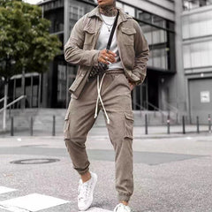 Khaki  Men's Fashion Casual Sports Suit