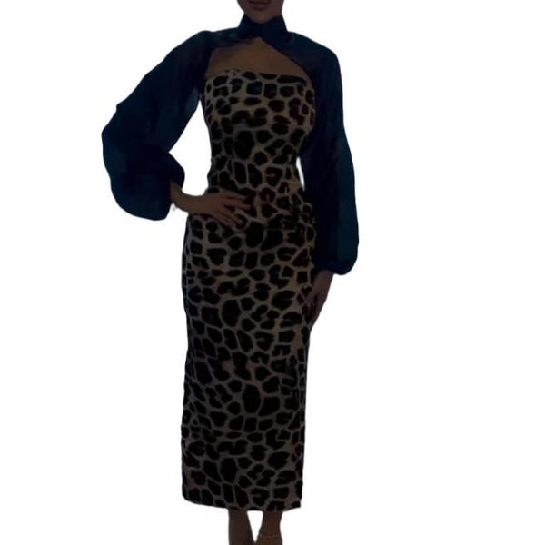 Luxury Women's Leopard Print Two-Piece Set - Slim Fit Tube Top Dress Party dresses