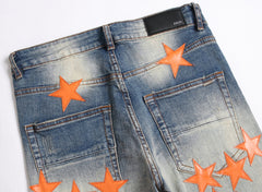 Men's Denim Orange XINGX Patch Stretch Jeans