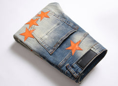 Men's Denim Orange XINGX Patch Stretch Jeans