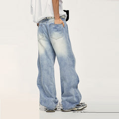 Men's Urban White Wave Wide Leg Denim Jeans