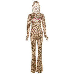 Leopard Print Two-Piece Set: Hooded Women’s Jersey Outfit with High-Waist Pants