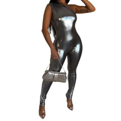 Radiate Elegance: Metallic Vibes Chic Jumpsuit for Stylish Women