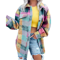 Stylish Printed Polo Collar Long-Sleeved Coat for Women  Fashionable Fall Jacket