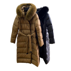 Arctic Luxe 600-Down Ladies Long Puffer Coat  Quilted Elegance with Faux-Fur Hood