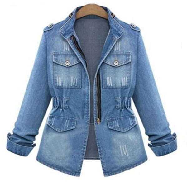 Women's Blue Skinny Slim Denim Jacket 