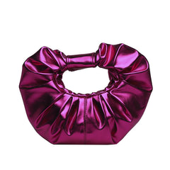 Pink Metallic Women's Trendy Oval Ruched Faux Leather Shoulder Stylish and Versatile Handbag 