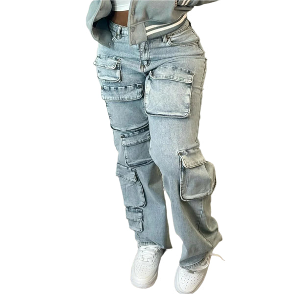  Women's Fashion Denim Multi-Pocket Cargo Jeans - Trendy, Comfortable & Stylish Jeans for Women