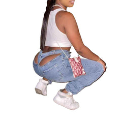 Flattering High Waisted Denim Jeans with Cut-Out Back Sexy & Stylish