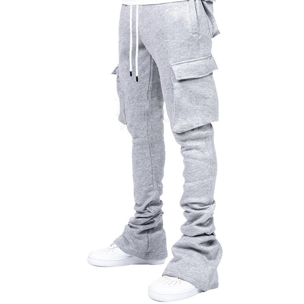 Light Gray Winter Essentials Men's Casual Fleece Lined Cargo Pants with Utility Pockets