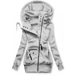 Light Gray Plus Size Women's Hooded Hiking Softshell Jacket – All-Weather Performance Coat