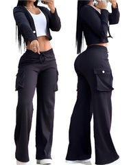 Black Plus Size Women’s Travel Cargo Pant Set Lightweight 2-Piece Airport Outfit with Pockets