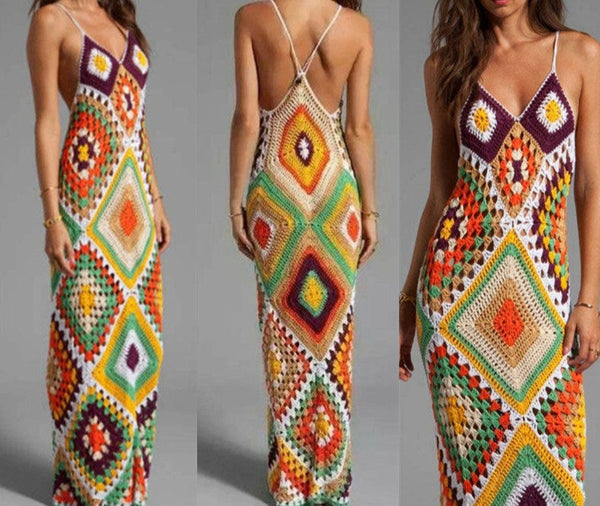 Vibrant Elegant Knit Backless Summer Maxi Dress for Women
