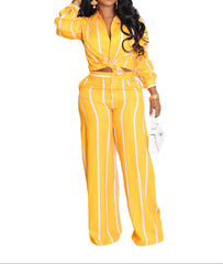 Chic Stripe Lounge Set Women's Striped Top & Loose Pants