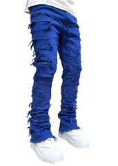 Blue  Men's Stretch Patch Denim Straight Leg Pants Comfortable Jeans with Unique Design