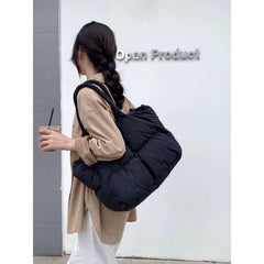 Luxury Women's Quilted Puffer Down Bag – Soft Quilted Tote Handbag