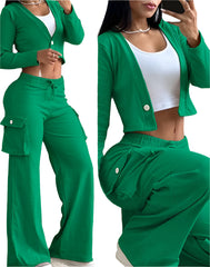 Green Plus Size Women’s Travel Cargo Pant Set Lightweight 2-Piece Airport Outfit with Pockets